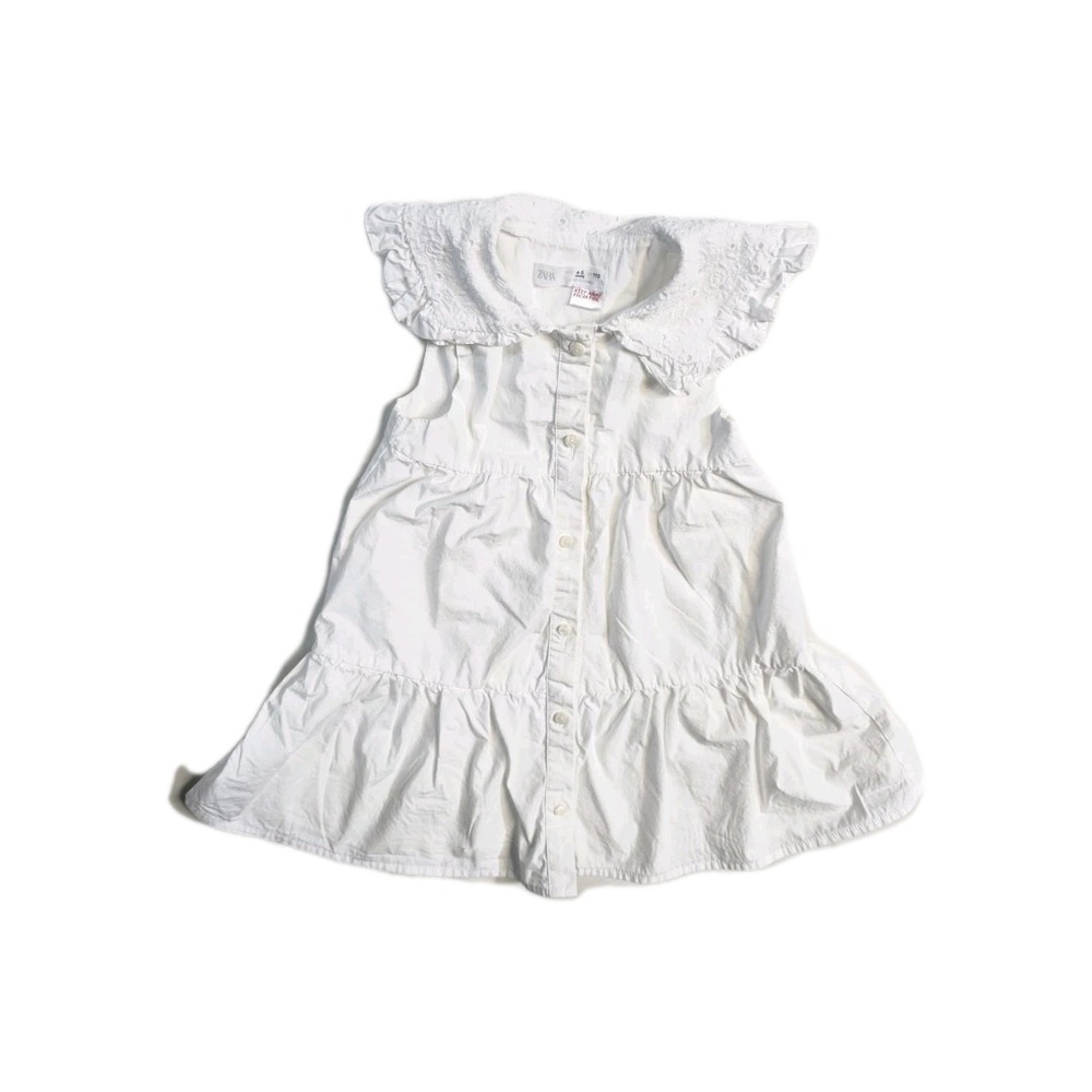 Zara Collared Dress White Girls 4-5 Years Ruffles